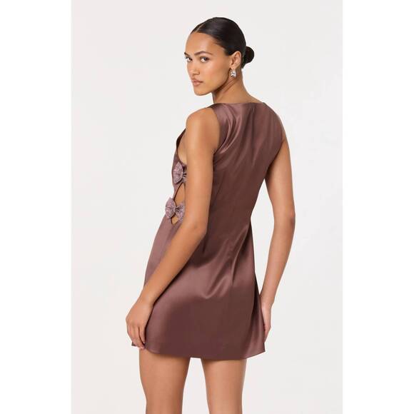 NEW ASTR kinsey satin bow mini dress in mauve - Picture 4 of 4